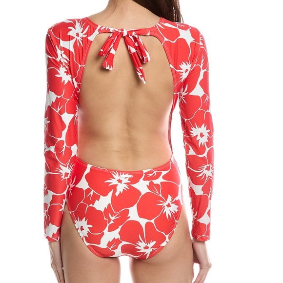 Vince Camuto Women's Red Floral Long Sleeve Swimsuit - Picture 2 of 3